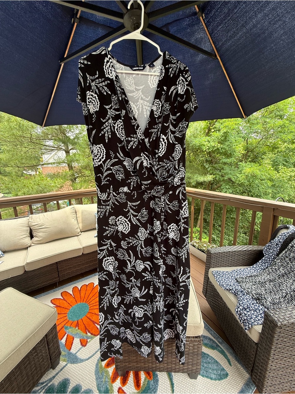 Lands' End Black Floral Wrap Midi Dress - Picture 2 of 5